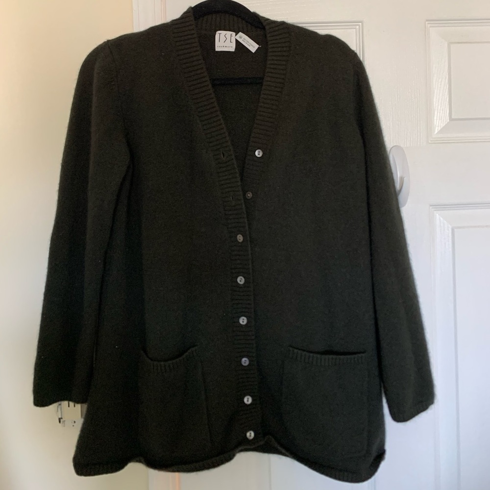 green cashmere cardigan